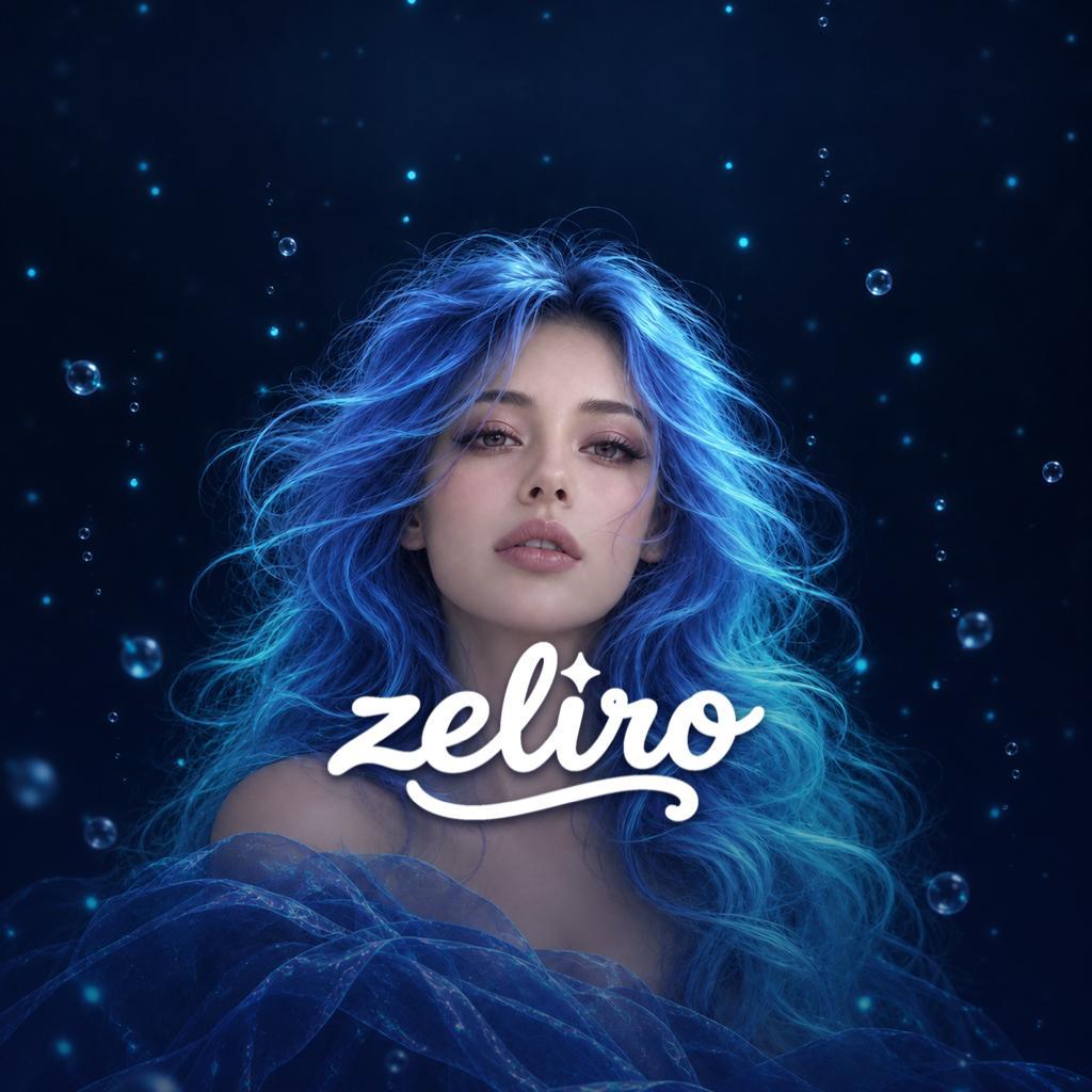 Zeliro brand artwork: a woman with flowing blue hair beneath the white Zeliro wordmark